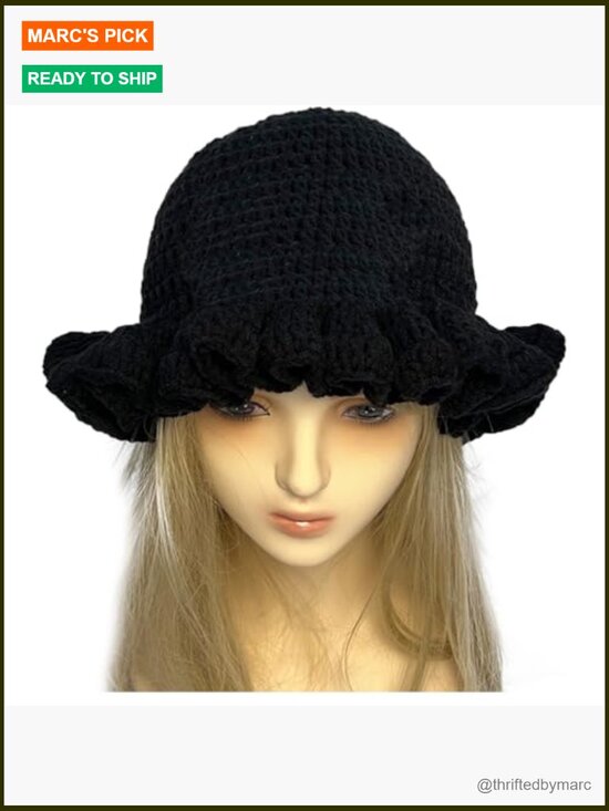 Hand Crochet Bucket Hat with Ruffled Brim, Lightweight & Packable, One Size main image 2